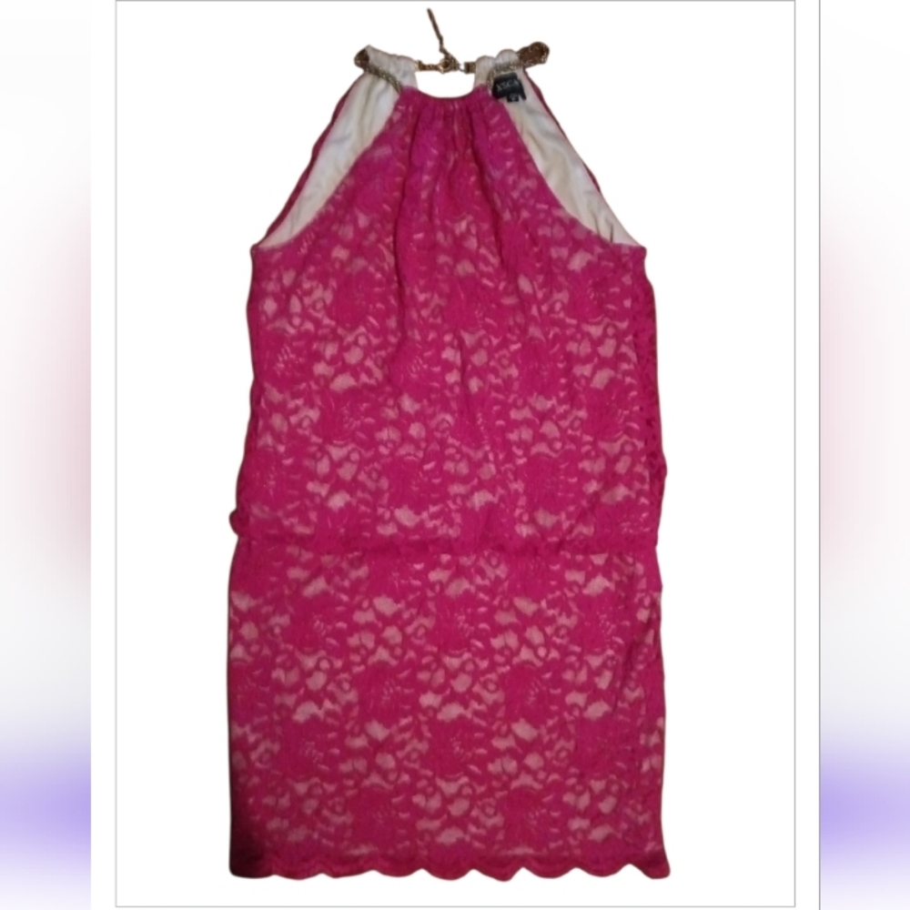 Fushia Pink Lace Halter Dress